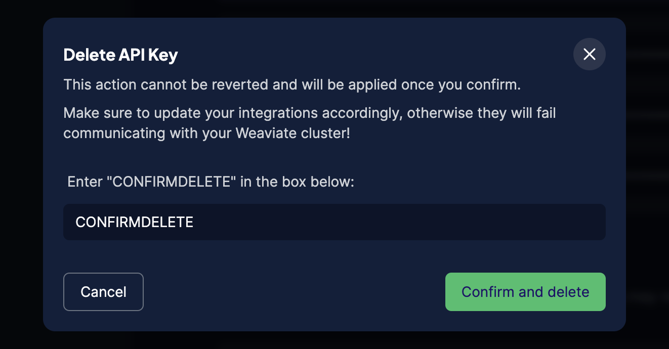 Confirm API key deletion