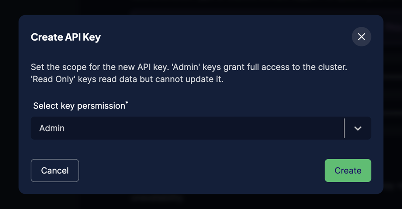 Choose a type for the new API key
