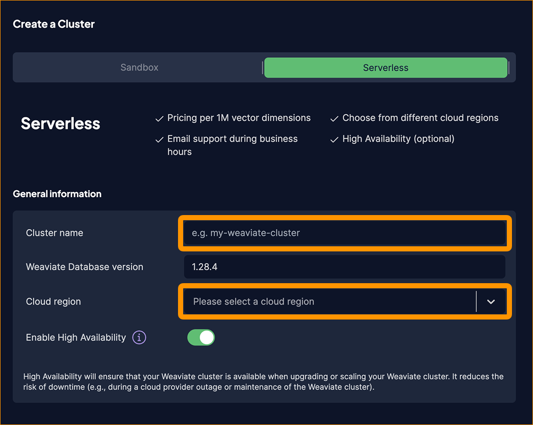 Create a serverless cluster