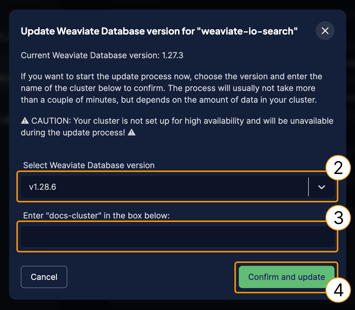 Confirm Weaviate Cloud cluster update